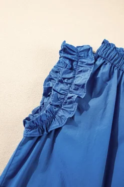Clearance Dear-Lover Frilled Neck Ruffled Armholes Buttoned Back Tank Top Sky Blue