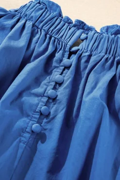 Clearance Dear-Lover Frilled Neck Ruffled Armholes Buttoned Back Tank Top Sky Blue