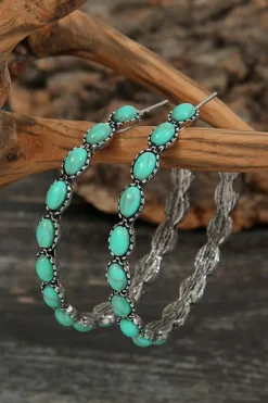 Hot Dear-Lover Gem Inlay Retro C-shape Earrings Sky Blue