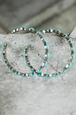 Hot Dear-Lover Gem Inlay Retro C-shape Earrings Sky Blue