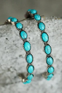Hot Dear-Lover Gem Inlay Retro C-shape Earrings Sky Blue