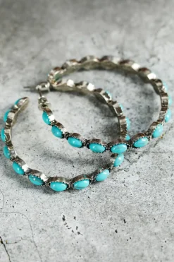 Hot Dear-Lover Gem Inlay Retro C-shape Earrings Sky Blue