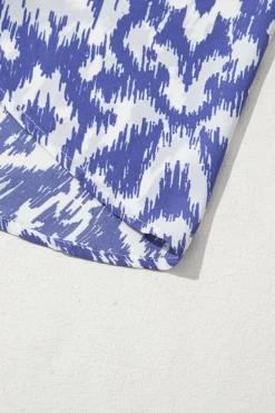 Fashion Dear-Lover Geometric Print V Neck Casual Long Dress Sky Blue