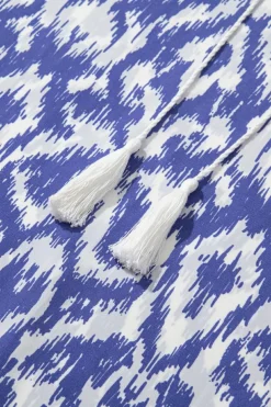 Fashion Dear-Lover Geometric Print V Neck Casual Long Dress Sky Blue