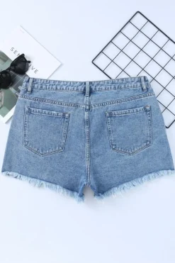 Hot Dear-Lover High Rise Crossover Waist Denim Shorts Sky Blue