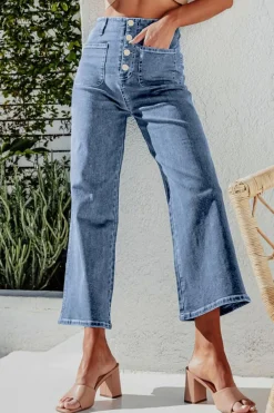 Sale Dear-Lover High Waist Cropped Wide Leg Jeans Sky Blue