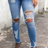 Hot Dear-Lover High Waist Distressed Skinny Jeans Sky Blue