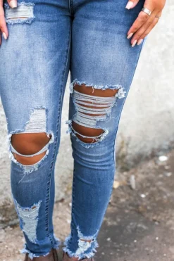 Hot Dear-Lover High Waist Distressed Skinny Jeans Sky Blue