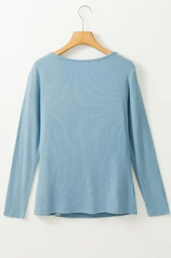 Best Dear-Lover Lace Crochet V Neck Long Sleeve Top Sky Blue