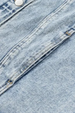 Sale Dear-Lover Lapel Distressed Raw Hem Buttons Denim Jacket Sky Blue