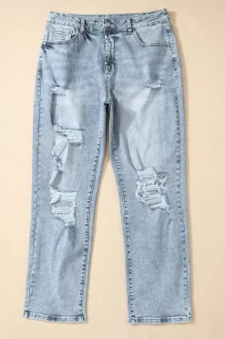 New Dear-Lover Light Wash Frayed Slim Fit High Waist Jeans Sky Blue