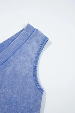 Fashion Dear-Lover Mineral Wash Pocketed Sleeveless V Neck Loose Romper Sky Blue