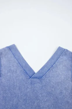 Fashion Dear-Lover Mineral Wash Pocketed Sleeveless V Neck Loose Romper Sky Blue