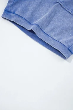 Fashion Dear-Lover Mineral Wash Pocketed Sleeveless V Neck Loose Romper Sky Blue