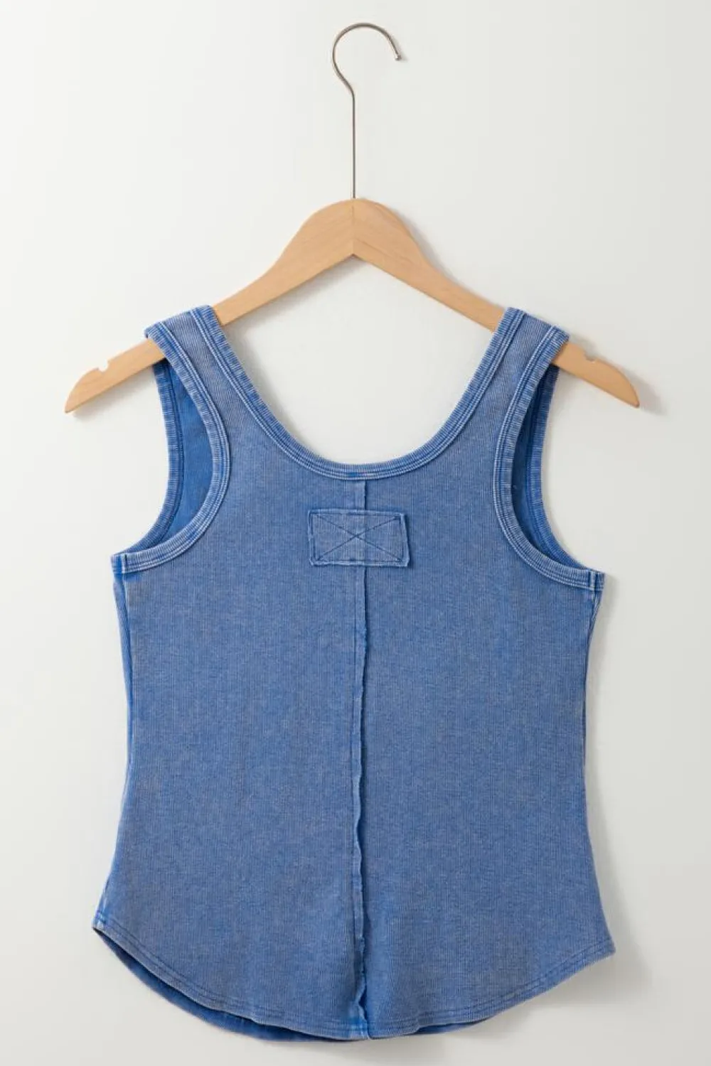 Best Dear-Lover Mineral Wash Ribbed Notch Neck Tank Top Sky Blue