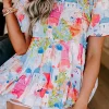 Fashion Dear-Lover Parisian Avenue Babydoll Top Sky Blue