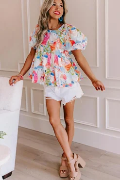 Fashion Dear-Lover Parisian Avenue Babydoll Top Sky Blue