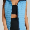 Online Dear-Lover Plush Collared Quilted Zipped Puffer Vest Sky Blue