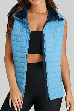 Online Dear-Lover Plush Collared Quilted Zipped Puffer Vest Sky Blue