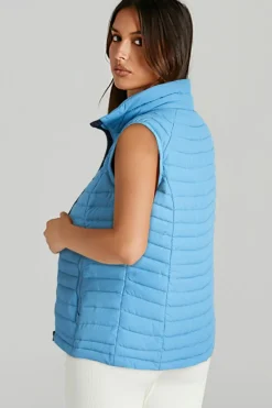 Online Dear-Lover Plush Collared Quilted Zipped Puffer Vest Sky Blue