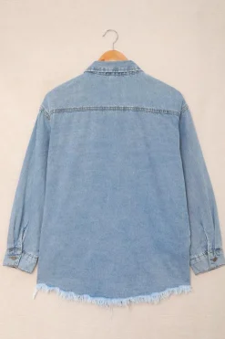 Outlet Dear-Lover Pocket Raw Hem Buttoned Denim Jacket Sky Blue