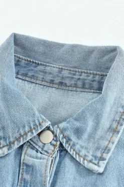 Outlet Dear-Lover Pocket Raw Hem Buttoned Denim Jacket Sky Blue