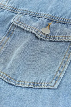 Outlet Dear-Lover Pocket Raw Hem Buttoned Denim Jacket Sky Blue