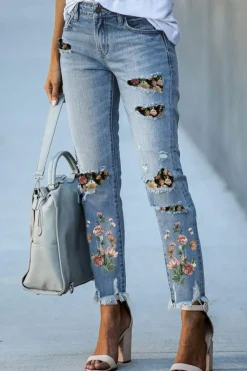 New Dear-Lover Sky Blue Printed Patch Ripped Skinny Jeans Sky Blue-8