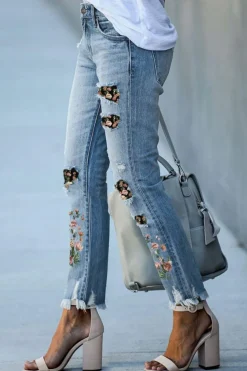 New Dear-Lover Sky Blue Printed Patch Ripped Skinny Jeans Sky Blue-8