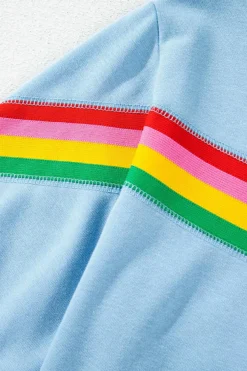 Hot Dear-Lover Rainbow Colorblock Collared Short Sleeve Top 2 Piece Shorts Set Sky Blue