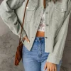 Clearance Dear-Lover Raw Hem Flap Pockets Cropped Corduroy Jacket Sky Blue