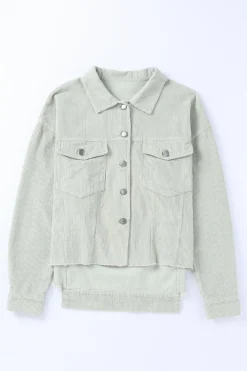 Clearance Dear-Lover Raw Hem Flap Pockets Cropped Corduroy Jacket Sky Blue