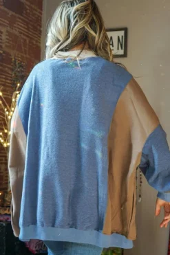 Best Dear-Lover Ribbed Detail Color Block Sleeve Baggy Sweatshirt Sky Blue