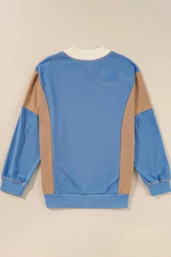 Best Dear-Lover Ribbed Detail Color Block Sleeve Baggy Sweatshirt Sky Blue