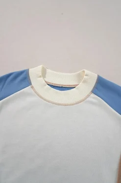 Best Dear-Lover Ribbed Detail Color Block Sleeve Baggy Sweatshirt Sky Blue