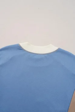 Best Dear-Lover Ribbed Detail Color Block Sleeve Baggy Sweatshirt Sky Blue