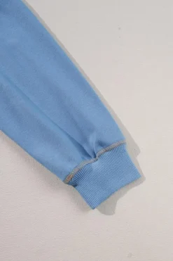 Best Dear-Lover Ribbed Detail Color Block Sleeve Baggy Sweatshirt Sky Blue