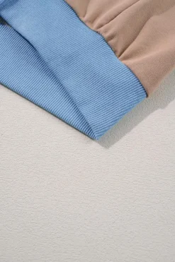 Best Dear-Lover Ribbed Detail Color Block Sleeve Baggy Sweatshirt Sky Blue