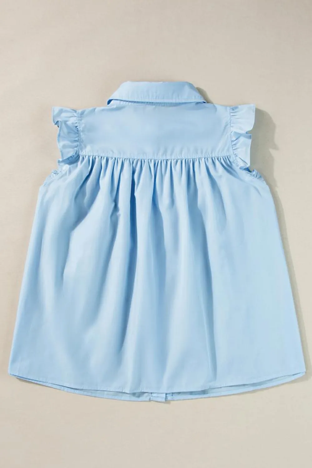 Hot Dear-Lover Ric Rac Trim Frilly Sleeveless Shirt Sky Blue