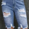Fashion Dear-Lover Ripped Tassel Bermuda Denim Shorts Sky Blue