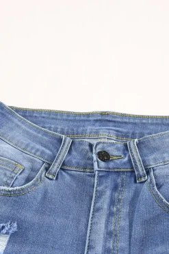 Fashion Dear-Lover Ripped Tassel Bermuda Denim Shorts Sky Blue