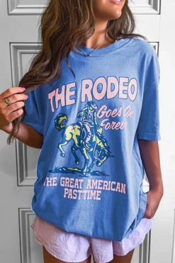 Fashion Dear-Lover Rodeo Forever Western Graphic Tee Sky Blue