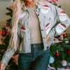 Online Dear-Lover Sequined Santa Claus Flap Pocket Corduroy Jacket Sky Blue