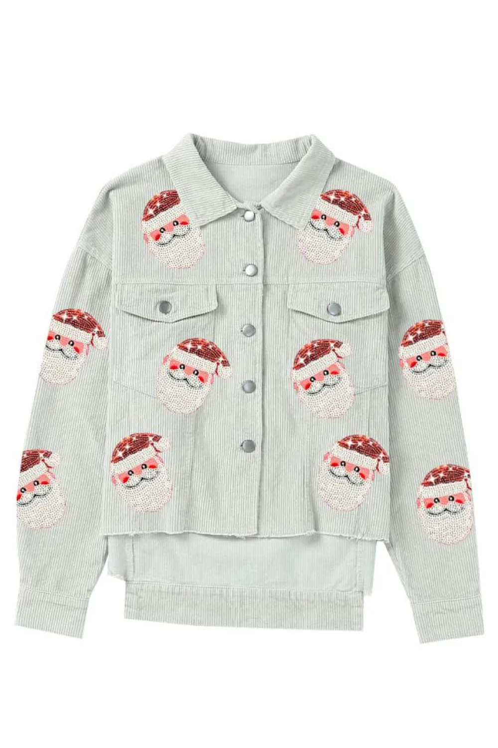 Online Dear-Lover Sequined Santa Claus Flap Pocket Corduroy Jacket Sky Blue
