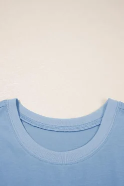 Clearance Dear-Lover Solid Color Pocketed Raw Edge Babydoll Dress Sky Blue