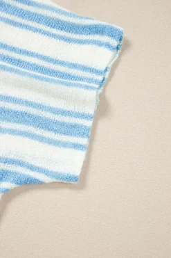 Fashion Dear-Lover Boxy Fit Wide Sleeve Sweater T Shirt Sky Blue Stripe