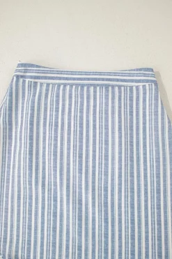 Outlet Dear-Lover Buttoned Office Waistcoat Mini Skirt Set Sky Blue Stripe