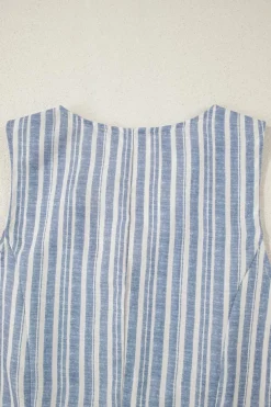 Outlet Dear-Lover Buttoned Office Waistcoat Mini Skirt Set Sky Blue Stripe