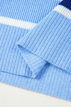 Best Dear-Lover Colorblock Quarter Zip Collar Sweater Vest Sky Blue Stripe