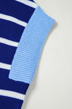 Best Dear-Lover Colorblock Quarter Zip Collar Sweater Vest Sky Blue Stripe